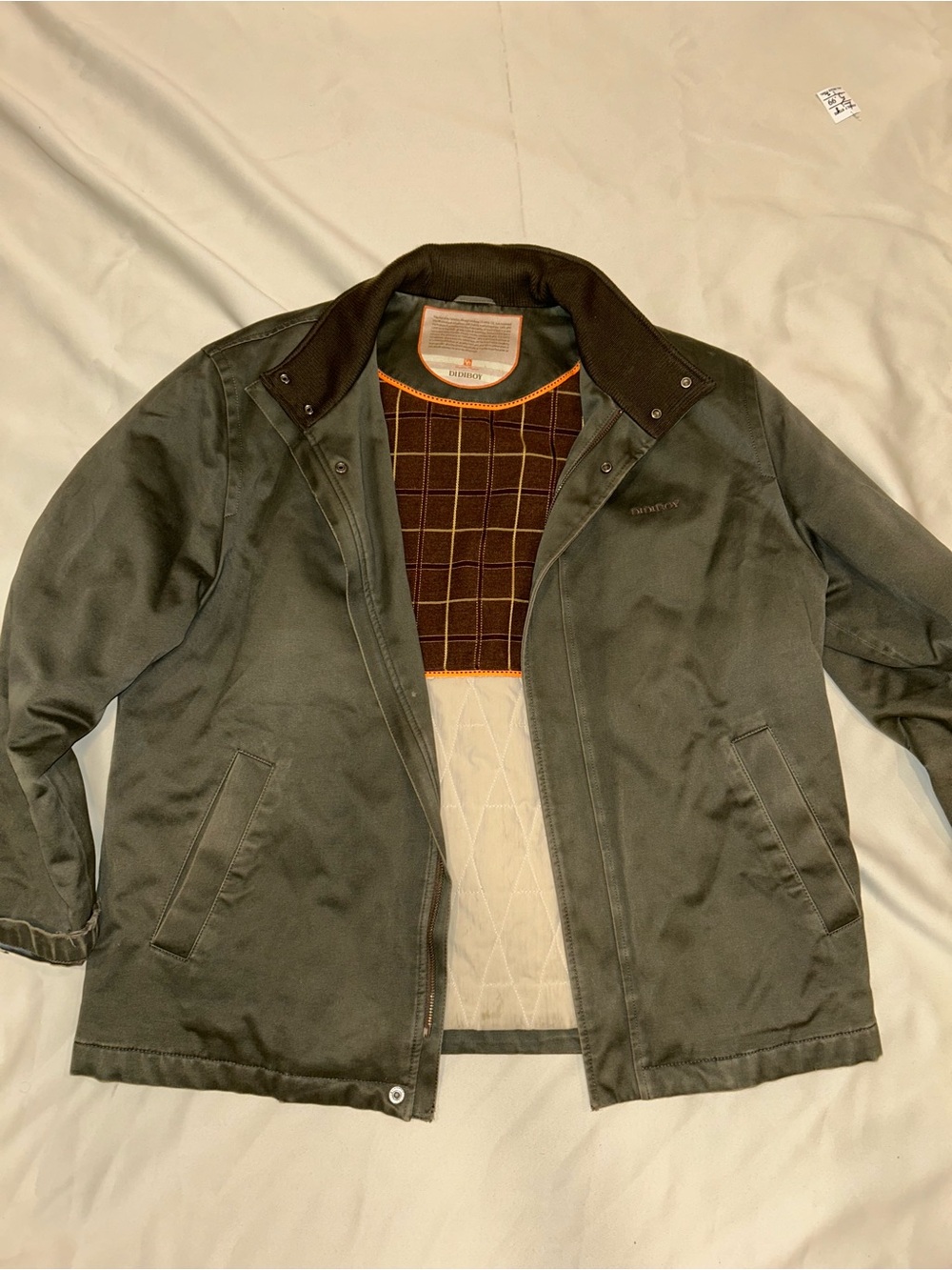 Dark Olive Bomber Jacket with Contrast Corduroy Collar